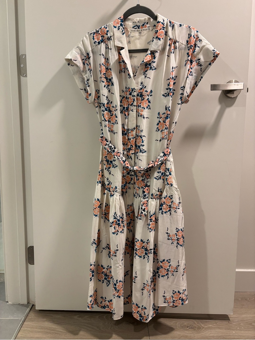 Veronica Beard Meagan 100% Silk Floral Button-Front Midi Dress with Belt